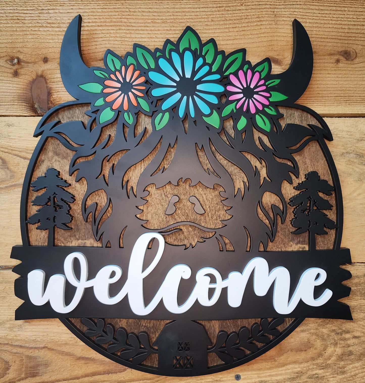 Highland Cow Welcome Door Hanger