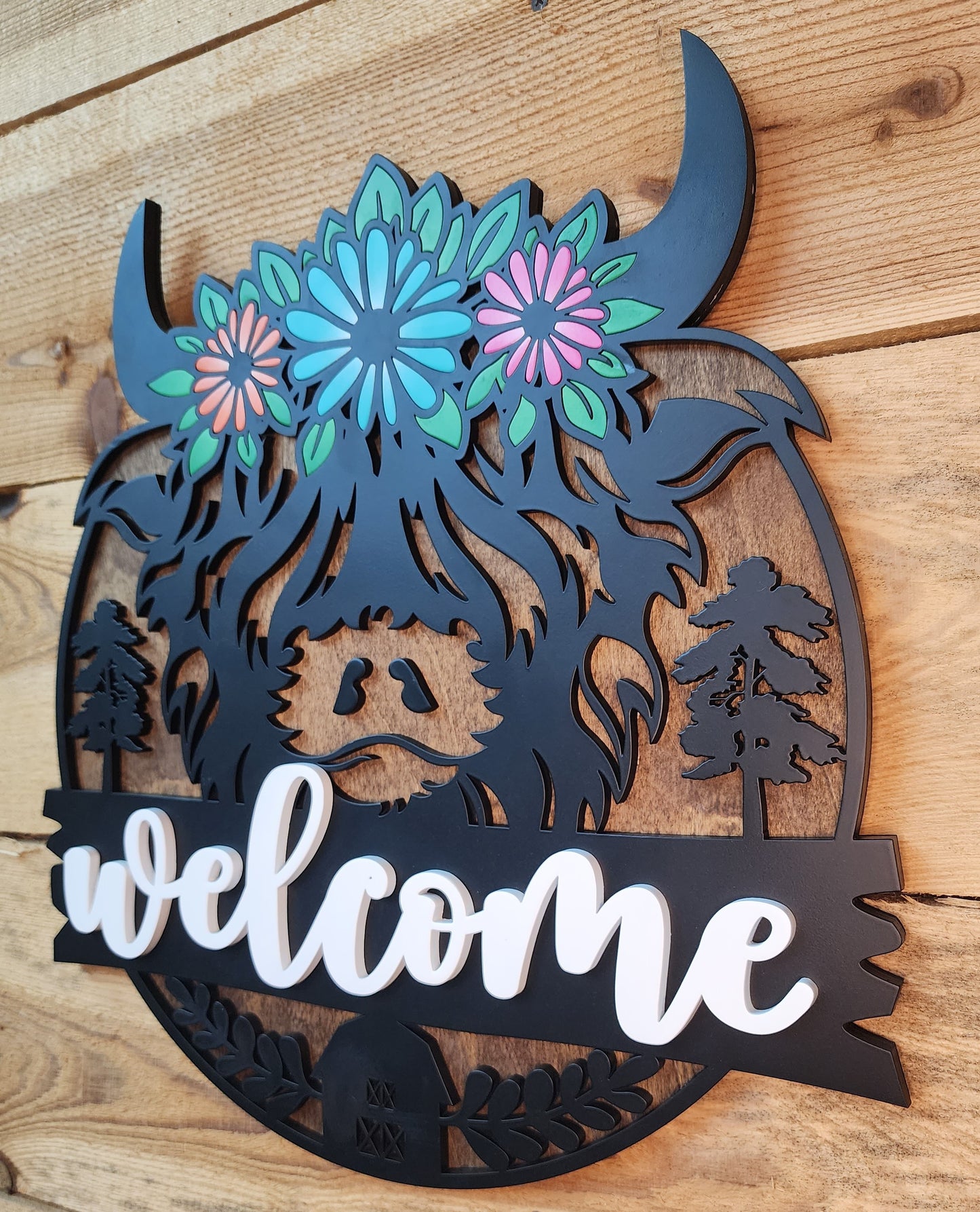 Highland Cow Welcome Door Hanger