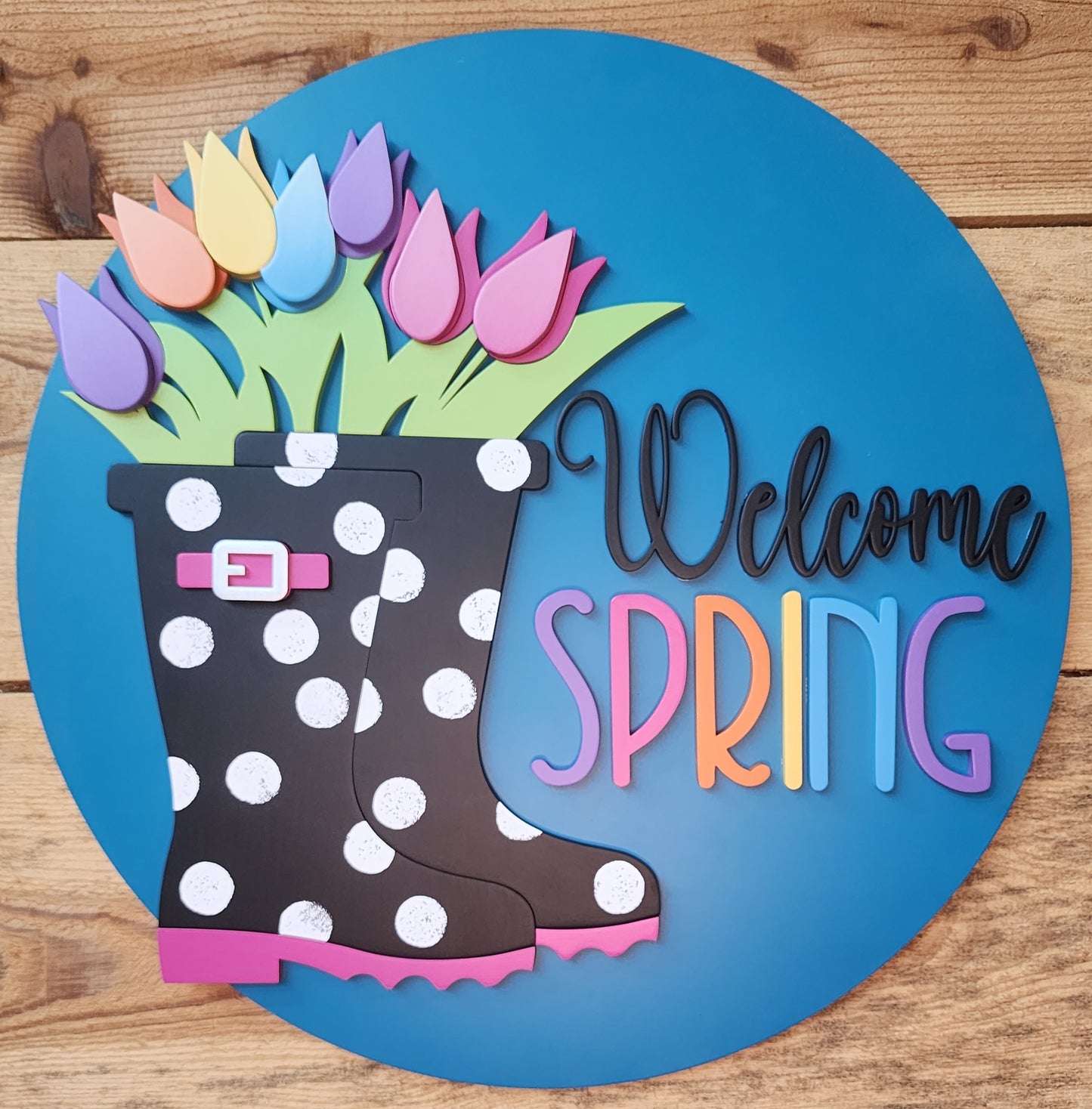 Rainboots and Tulip Welcome Door Sign