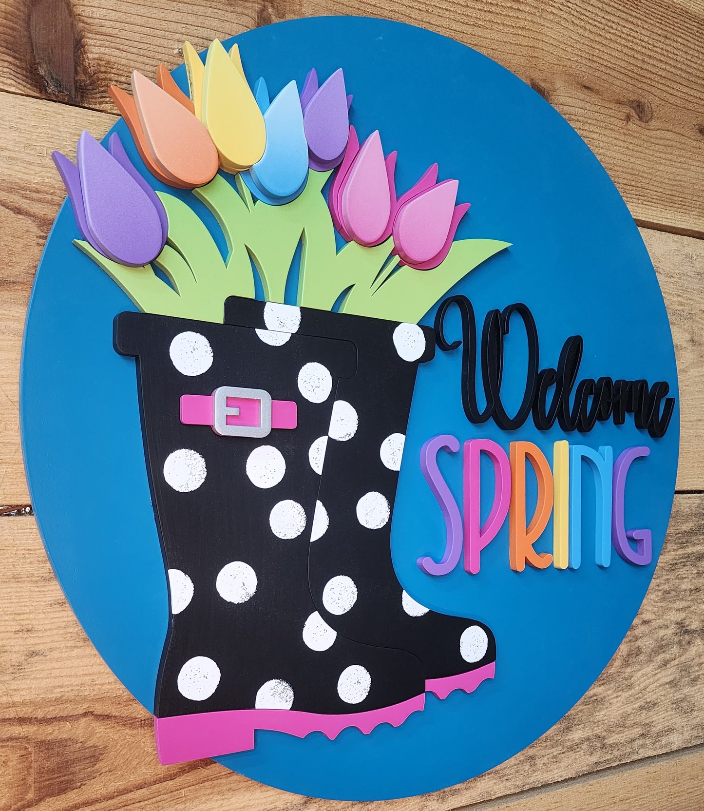 Rainboots and Tulip Welcome Door Sign
