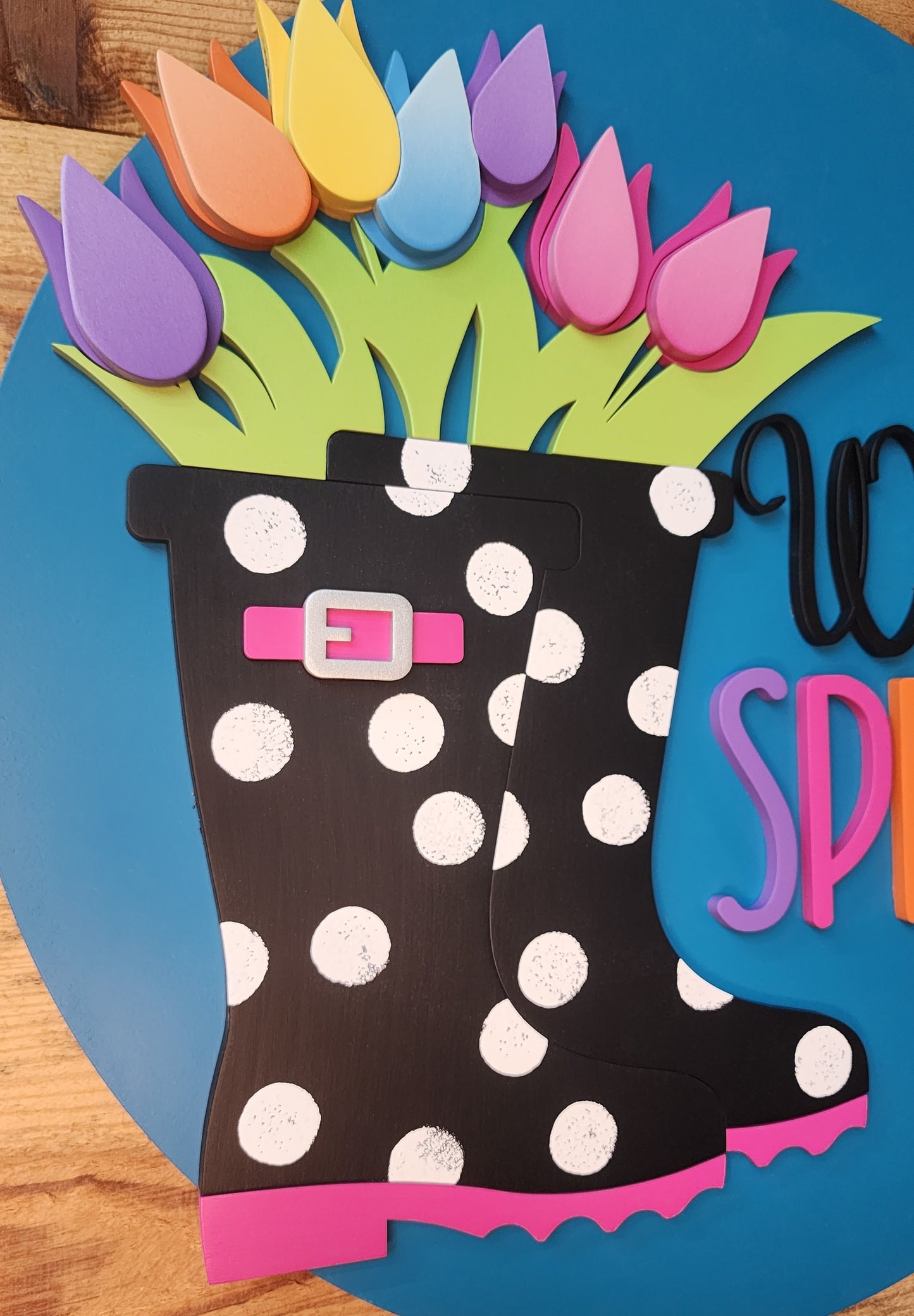 Rainboots and Tulip Welcome Door Sign