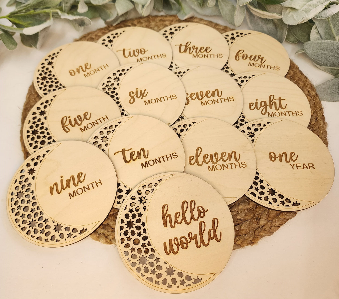 Moon and Stars Cutout Monthly Milestone Discs