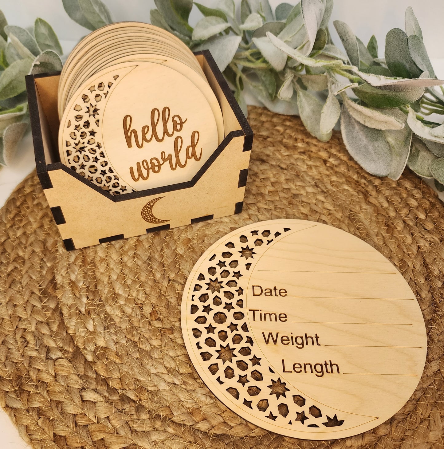 Moon Cutout Baby Stats Plaque
