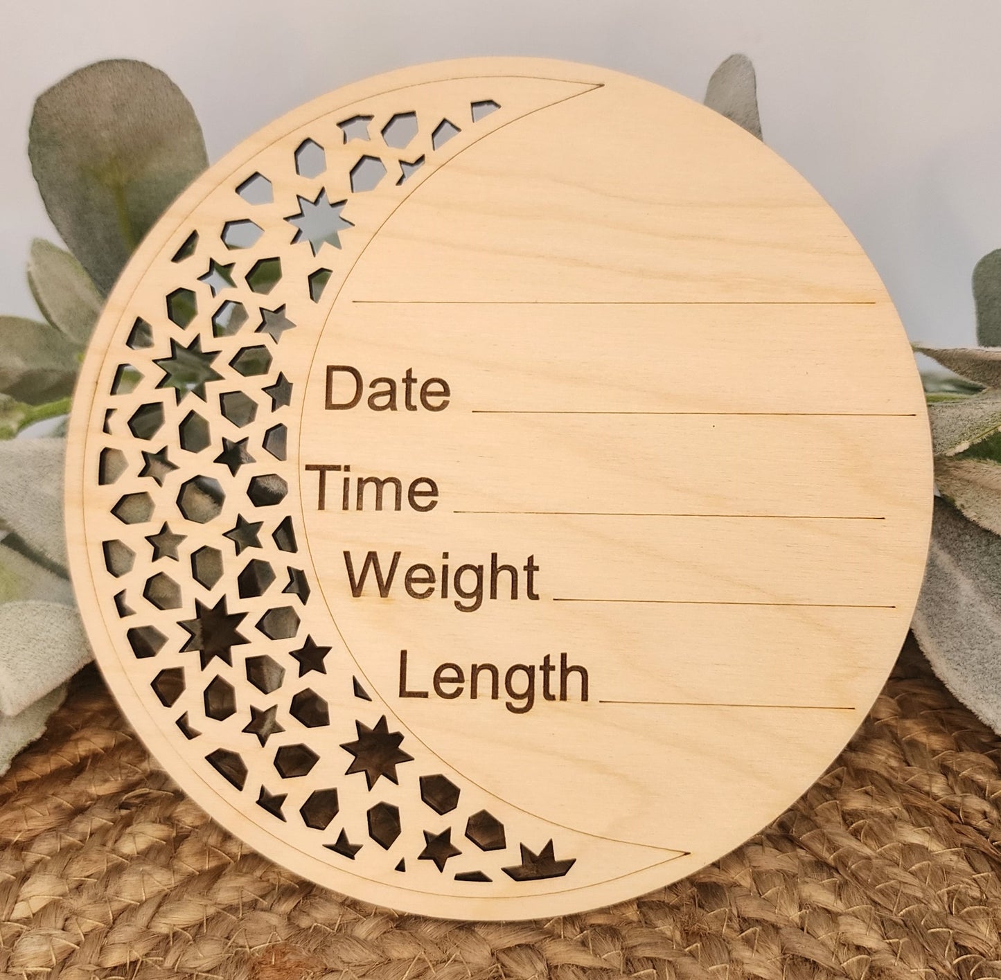Moon Cutout Baby Stats Plaque