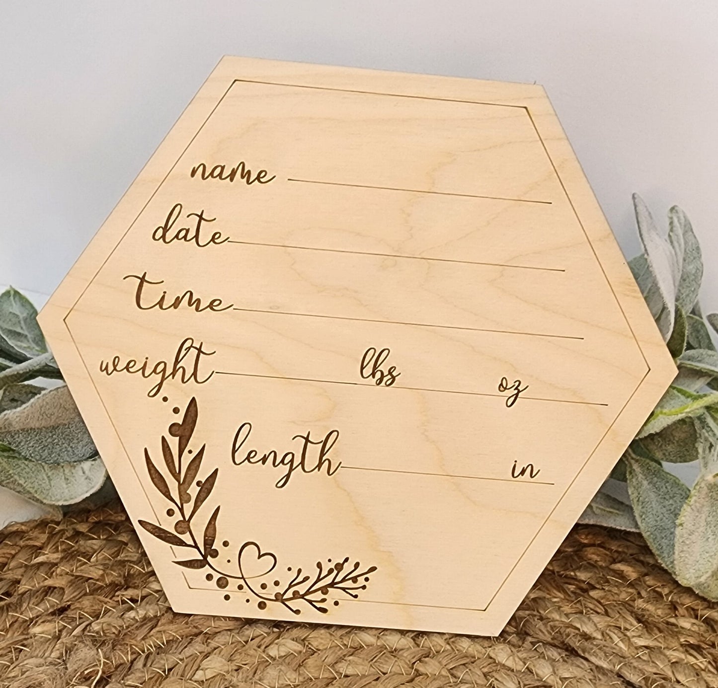 Hexagon Floral Baby Stats Plaque