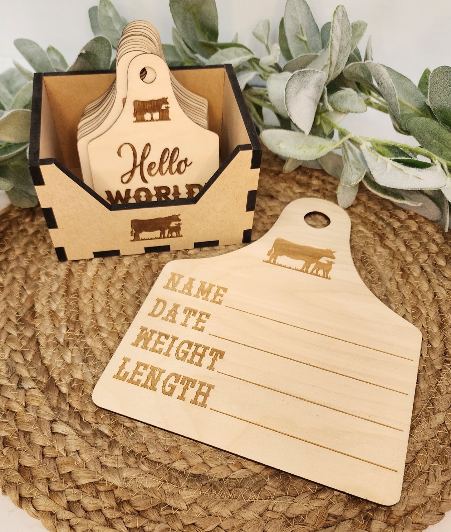 Cow Tag Baby Stats Plaque