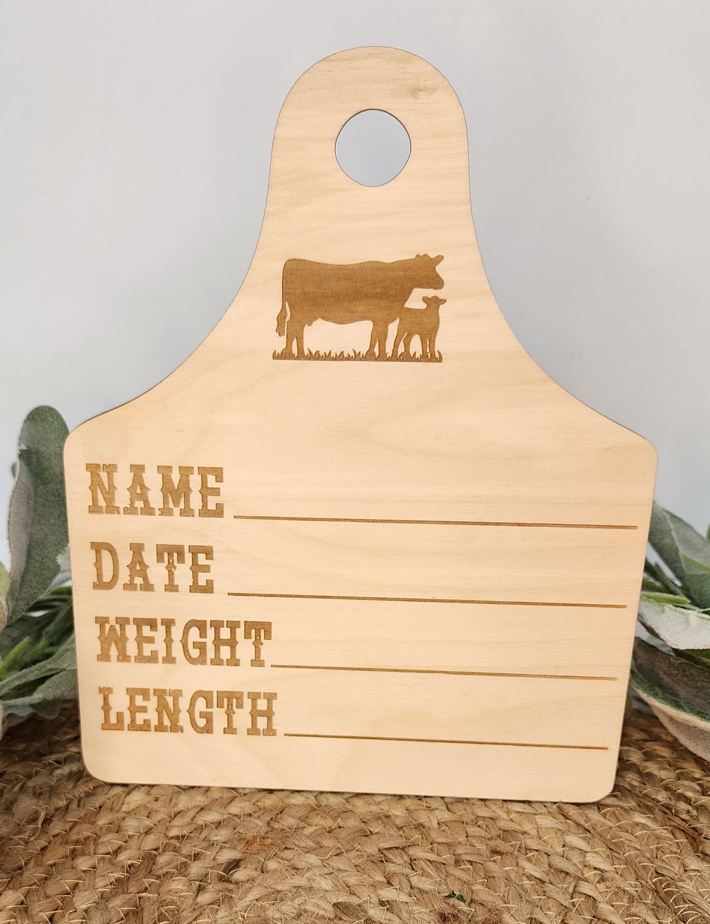 Cow Tag Baby Stats Plaque