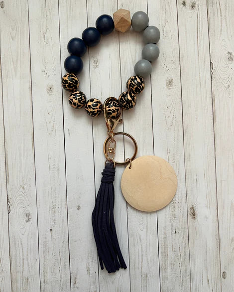 Navy and Gray Leopard Wristlet