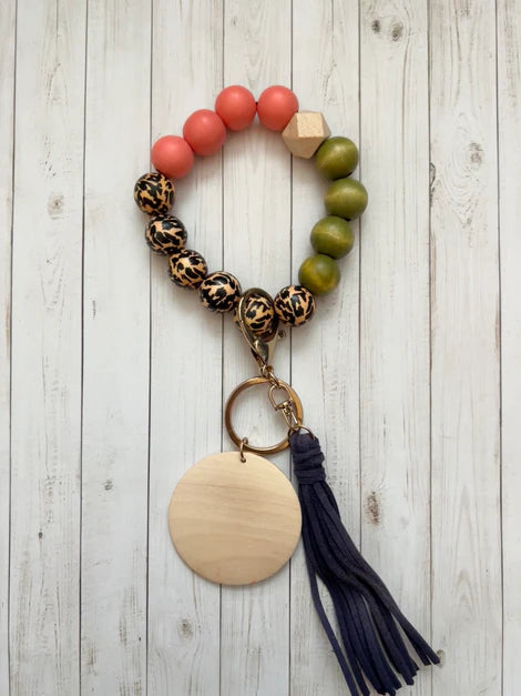 Coral and Olive Leopard Wristlet