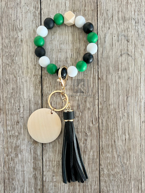 Green, White and Black Wristlet