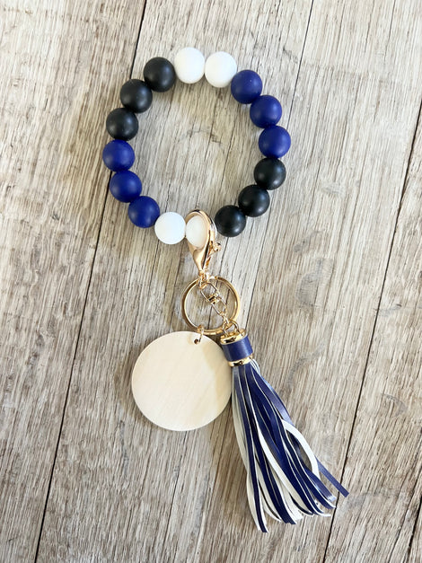 Blue, White and Black Wristlet