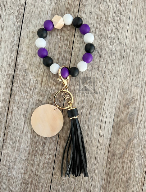 Purple, White and Black Wristlet