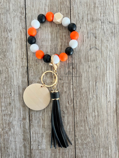 Orange, White and Black Wristlet